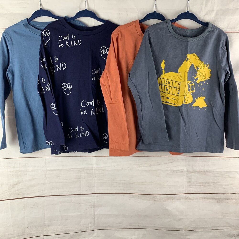 boys kids tshirts tops set of 4 cotton XS 4T 5T buldozer be kind cars